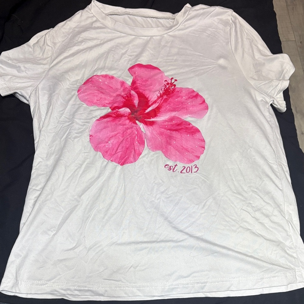 White T-Shirt with Pink Floral Design